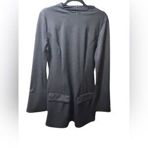 Old Money Black Long Sleeve Tunic Mini Dress